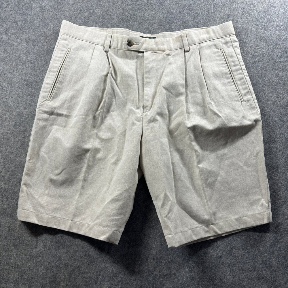 Dockers Pleated Linen Shorts Mens 38 Beige Relaxed Fit Wrinkle Free Khakis